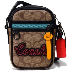 画像: 【COACH】コーチ メンズ コーティングキャンバス カーフレザー シグネチャー テレイン アップリケ クロスボディー ショルダー バッグ タン〔日本未発売〕