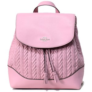 画像: 【COACH】コーチ カーフレザー キルティング エル 巾着式 リュックサック バックパック カーネーション〔日本未発売〕