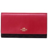 画像: 【COACH】コーチ コーティングキャンバス スムースレザー シグネチャー 三つ折り 長財布 ブラウン×トゥルーレッド（日本未発売）