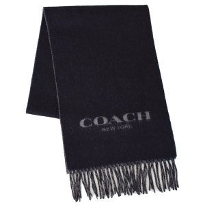 画像: 【COACH】コーチ ウール カシミア バイカラー ロゴ スカーフ マフラー ブラック×グレー（日本未発売）