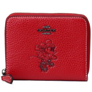 画像: 【COACH】コーチ ぺブルレザー ディズニー ミニーマウス コラボ モチーフ スモール ジップ アラウンド 二つ折り 財布 専用BOX付 レッド〔日本未発売〕