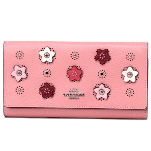 画像: 【COACH】コーチ クロスグレインレザー スムースレザー デイジー 花柄 フラワー フローラル アップリケ リベット パンチング 三つ折り 長財布 ライトブラッシュマルチ（日本未発売）
