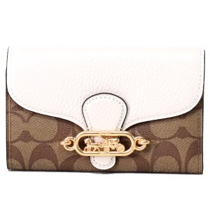 画像: 【COACH】コーチ コーティングキャンバス ペブルレザー シグネチャー ジェイド ミディアム エンベロープ ウォレット 三つ折り財布 カーキ×チャーク（日本未発売）