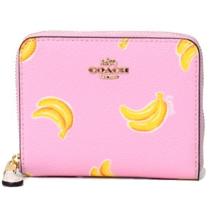 画像: 【COACH】コーチ コーティングキャンバス スムースレザー バナナ フルーツ プリント スモール ジップ アラウンド 二つ折り 財布 ピンク×レモネードマルチ〔日本未発売〕