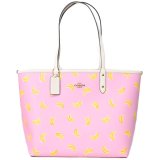 画像: 【COACH】コーチ コーティングキャンバス スムースレザー バナナ フルーツ プリント リバーシブル シティ トートバッグ ピンク×レモネードマルチ×ワイン〔日本未発売〕