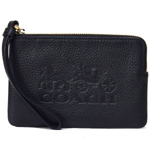 画像: 【COACH】コーチ ペブルレザー ジェス ホース アンド キャリッジ コーナー ジップ リストレット ポーチ ブラック〔日本未発売〕