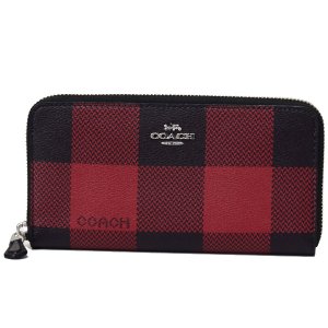 画像: 【COACH】コーチ コーティングキャンバス バッファロー プレイド チェック柄 プリント アコーディオン ジップ ウォレット 長財布 ブラック×レッドマルチ（日本未発売）