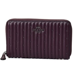 画像: 【COACH】コーチ ナッパレザー スムースレザー リニア キルティング リベット ミディアム ジップ アラウンド ウォレット 財布 オックスブラッド〔日本未発売〕