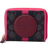 画像: 【COACH】コーチ ジャガード ペブルレザー シグネチャー デンプシー ストライプ ロゴ パッチ スモール ジップ アラウンド ウォレット 二つ折り 財布 ブラック×ワインマルチ〔日本未発売〕