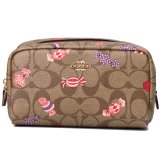 画像: 【COACH】コーチ コーティングキャンバス スムースレザー シグネチャー キャンディー プリント スモール ボクシー コスメティック ケース 化粧ポーチ カーキマルチ（日本未発売）