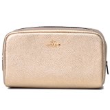 画像: 【COACH】コーチ メタリッククロスグレインレザー ロゴ スモール ボクシー コスメティック ケース 化粧ポーチ メタリックペールゴールド（日本未発売）