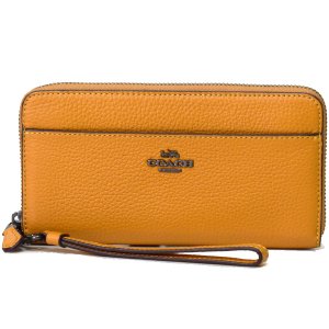 画像: 【COACH】コーチ ペブルレザー ロゴ リストレット アコーディオン ジップ アラウンド 長財布 イエロー（日本未発売）