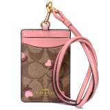 画像: 【COACH】コーチ コーティングキャンバス スムースレザー シグネチャー ハート フローラル フラワー 花柄 プリント ID ランヤード 首かけ カードケース カーキ×レッドマルチ（日本未発売）