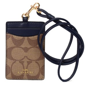 画像: 【COACH】コーチ シグネチャー ラグジュアリー ID ランヤード 首かけ カードケース カーキ×ミッドナイト（日本未発売）