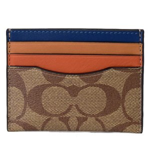 画像: 【COACH】コーチ メンズ コーティングキャンバス スムースカーフレザー シグネチャー カラーブロック スリム カードケース 定期入れ 名刺入れ カーキマルチ（日本未発売）