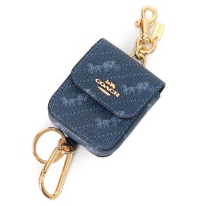 画像: 【COACH】コーチ コーティングキャンバス スムースレザー ホース アンド キャリッジ ドット 水玉 プリント マルチ アタッチメント ケース カラビナ付き ミニ ポーチ 小物入れ キーホルダー バッグチャーム ミッドナイト×スカイブルー（日本未発売）