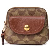 画像: 【COACH】コーチ コーティングキャンバス ぺブルレザー シグネチャー ペニー キーリング付き カードケース カードポーチ 定期入れ 名刺入れ コインケース カーキ×レッドウッド（日本未発売）