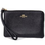 画像: 【COACH】コーチ レザー コーナー ジップ リストレット ポーチ ブラック〔日本未発売〕