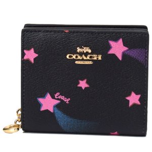 画像: 【COACH】コーチ コーティングキャンバス スムースレザー ディスコ スター 星 プリント ロゴチャーム スナップ ウォレット 二つ折り 財布 ブラックマルチ（日本未発売）