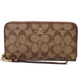 画像: 【COACH】コーチ コーティングキャンバス スムースレザー シグネチャー リストレット ロング ジップ  アラウンド 長財布 カーキ×レッドウッド（日本未発売）
