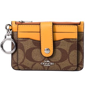 画像: 【COACH】コーチ コーティングキャンバス スムースレザー シグネチャー キーリング付き アタッチメント カードケース コインケース カーキ×ハニカム（日本未発売）