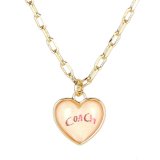 画像: 【COACH】コーチ ハート モチーフ ロゴ チャーム ロングチェーン ペンダント ネックレス ゴールド×ピンク〔日本未発売〕