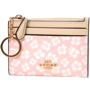 画像: 【COACH】コーチ コーティングキャンバス スムースレザー 花柄 フローラル プリント キーリング付き ミニ スキニー IDケース コインケース ピンクマルチカラー（日本未発売）