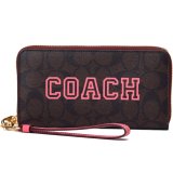 画像: 【COACH】コーチ コーティングキャンバス レザー シグネチャー ヴァーシティ ロゴ リストレット ジップ アラウンド 長財布 ブラウン×ウォーターメロン（日本未発売）