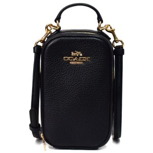 画像: 【COACH】コーチ ぺブルレザー エヴァ ロゴ ジップ クロスボディ フォン ポーチ 2way 斜めがけ ハンドバッグ ショルダーバッグ ブラック（日本未発売）