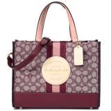 画像: 【COACH】コーチ ジャガード レザー シグネチャー デンプシー キャリーオール ストライプ ロゴ パッチ 2WAY トート ショルダー ハンドバッグ ワインマルチ（日本未発売）