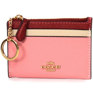 画像: 【COACH】コーチ クロスグレインレザー ロゴ キーリング付き ミニ スキニー IDケース コインケース キャンディピンクマルチ（日本未発売）