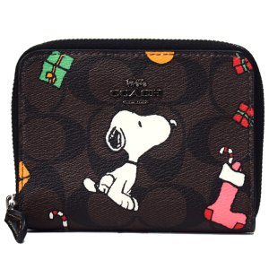 画像: 【COACH】コーチ コーティングキャンバス レザー シグネチャー ピーナッツ コラボ スヌーピー ジップ アラウンド 二つ折り 財布 ブラウンブラックマルチ（日本未発売）