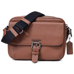 画像: 【COACH】コーチ ぺブルレザー ハドソン クロスボディ フラップ式 メンズ 斜め掛け ショルダーバッグ サドル〔日本未発売〕