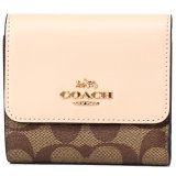 画像: 【COACH】コーチ コーティングキャンバス レザー シグネチャー スモール トリフォールド コンパクト 三つ折り財布 カーキ×アイボリー（日本未発売）