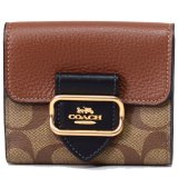 画像: 【COACH】コーチ コーティングキャンバス レザー シグネチャー スモール モーガン ウォレット 二つ折り財布 カーキマルチ〔日本未発売〕