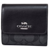 画像: 【COACH】コーチ コーティングキャンバス レザー シグネチャー スモール トリフォールド コンパクト 三つ折り財布 グラファイト×ブラック（日本未発売）