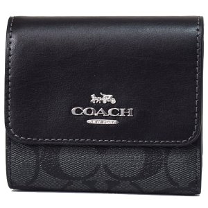 画像: 【COACH】コーチ コーティングキャンバス レザー シグネチャー スモール トリフォールド コンパクト 三つ折り財布 グラファイト×ブラック（日本未発売）