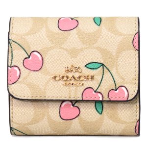 画像: 【COACH】コーチ コーティングキャンバス レザー シグネチャー チェリー さくらんぼ スモール トリフォールド コンパクト 三つ折り財布 ライトカーキマルチ（日本未発売）