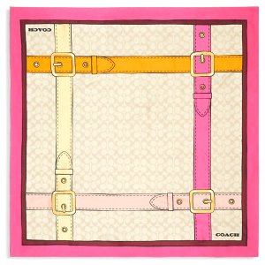 画像: 【COACH】コーチ シルク シグネチャー トロンプルイユ シルク100% バンダナ スカーフ ストール ライトカーキマルチ〔日本未発売〕