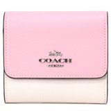 画像: 【COACH】コーチ レザー スモール カラーブロック トリフォールド ウォレット コンパクト 三つ折り財布 チャーク×パウダーピンクマルチ（日本未発売）