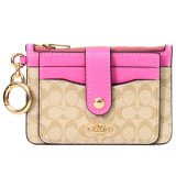画像: 【COACH】コーチ コーティングキャンバス レザー シグネチャー キーリング付き アタッチメント カードケース コインケース ライトカーキ×ペチュニア【訳あり】（日本未発売）
