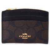画像: 【COACH】コーチ コーティングキャンバス レザー シグネチャー シェイプド カードケース ロゴ 名刺入れ 定期入れ パスケース コインケース ブラウン×ブラック（日本未発売）