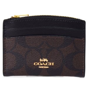 画像: 【COACH】コーチ コーティングキャンバス レザー シグネチャー シェイプド カードケース ロゴ 名刺入れ 定期入れ パスケース コインケース ブラウン×ブラック（日本未発売）