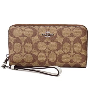 画像: 【COACH】コーチ コーティングキャンバス スムースレザー シグネチャー リストレット ジップ アラウンド 長財布 カーキ×ライトセージ（日本未発売）