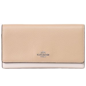 画像: 【COACH】コーチ ぺブルレザー カラーブロック スリム トライフォールド ウォレット 三つ折り 長財布 サンディベージュマルチ（日本未発売）