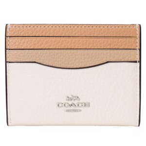 画像: 【COACH】コーチ ぺブルレザー カラーブロック ロゴ スリム ID パスケース カードケース  定期入れ 名刺入れ サンディベージュマルチ（日本未発売）