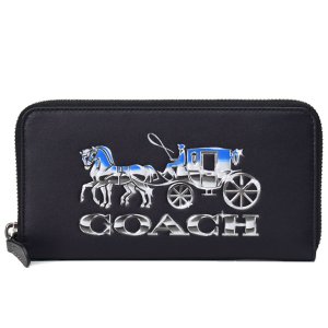 画像: 【COACH】コーチ レザー ホースアンドキャリッジ アコーディオン ロゴ ラウンド ウォレット 長財布 ブラック×ガンメタル（日本未発売）