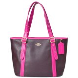 画像: 【COACH】コーチ ぺブルレザー アシュトン カラーブロック ロゴ ジップ トップ トートバッグ オックスブラッド×ピンク（日本未発売）