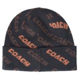 画像: 【COACH】コーチ ウール テキスト ロゴ ニット ビーニー キャップ 帽子 ブラック×サドル（日本未発売）