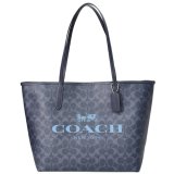 画像: 【COACH】コーチ コーティングキャンバス スムースレザー シグネチャー ロゴ シティ トートバッグ デニム×ミッドナイトネイビー〔日本未発売〕